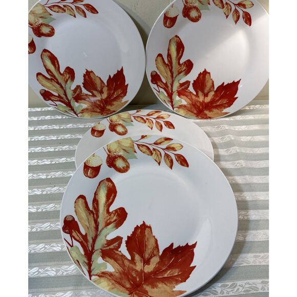 Royal Norfolk Set 4 Fall / Autumn Leaves & Acorns Thanksgiving Dinner Plates - Picture 2 of 4